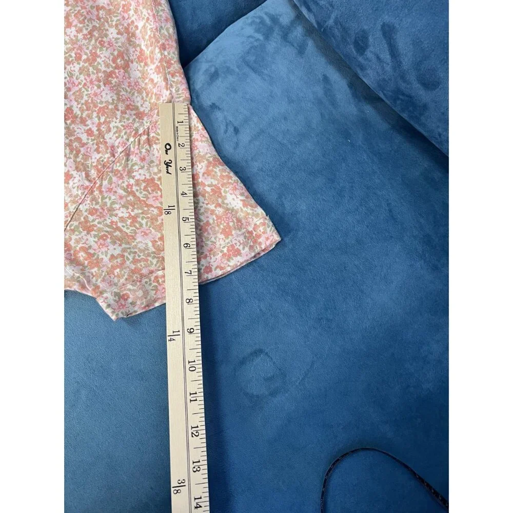 Cynthia Rowley Floral Linen Button Down Shirt WOMEN M Pink Beige Short Sleeve - Picture 8 of 9